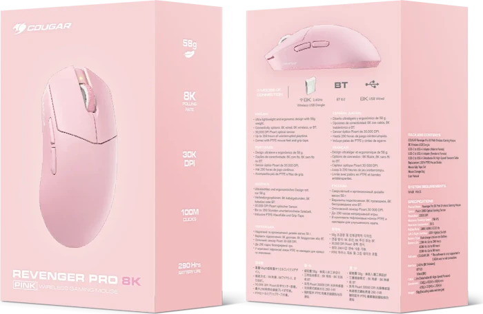 Cougar Revenger Pro 8K Wireless Gaming Mouse rosa, USB/Bluetooth