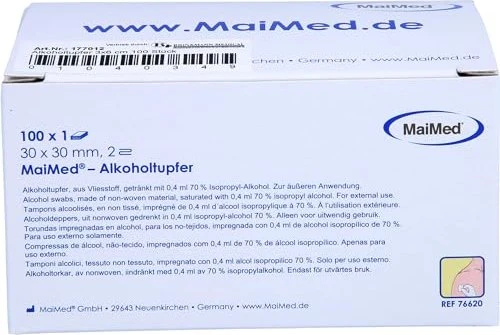 Dr. Junghans Medical Alkoholtupfer zur Hautdesinfektion 3x3cm, 100 Stück