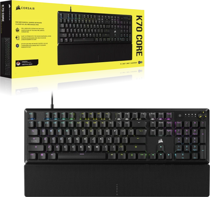 Corsair Gaming K70 CORE, schwarz, mit Handballenauflage, MLX RED, USB, US