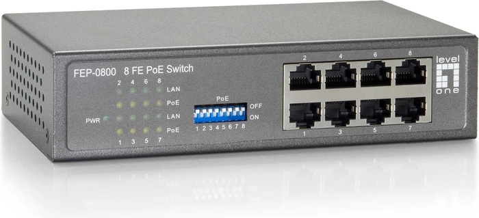 LevelOne FEP Desktop Switch, 8x RJ-45, 60W PoE+