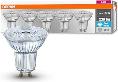Osram Ledvance LED Base PAR16 35 GU10 2.6W/840 36°, 5 Stück