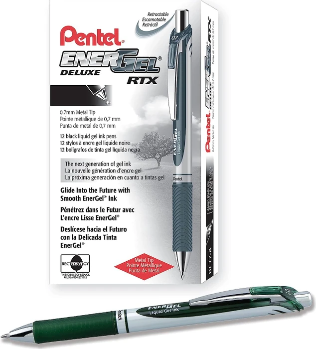Pentel EnerGel XM BL77 Gelroller waldgrün/silber, 12er-Pack