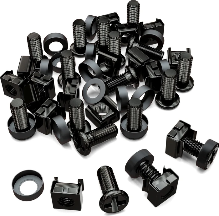 deleyCON MK3868, M6 Käfigmuttern Schrauben Set für Netzwerkschränke Servergehäuse, Kreuzschlitz, schwarz, 20 Stück