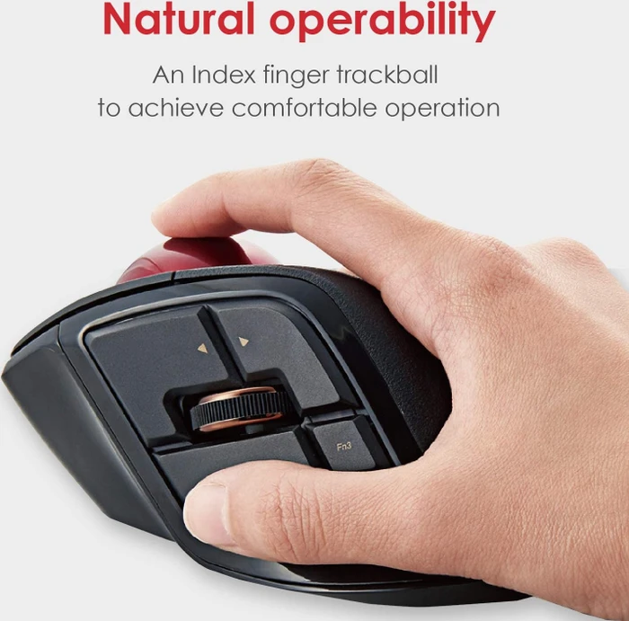 Elecom DEFT Pro M-DPT1MRBK Wireless Trackball schwarz/rote Kugel, Rechtshänder, USB/Bluetooth