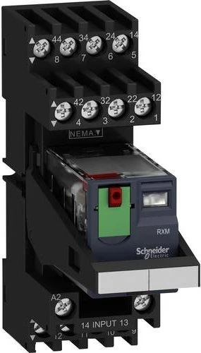 Schneider Electric Miniaturrelais 4W 6A 24VAC Prüftaste Sockel komb. Bügel Schild montiert