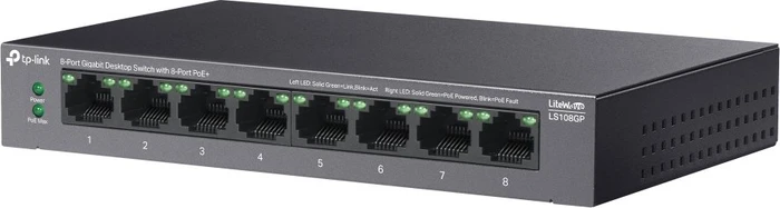 TP-Link LS100 LiteWave Desktop Gigabit Switch, 8x RJ-45, 62W PoE+
