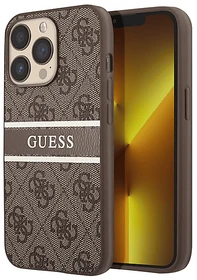 Guess Hard Cover 4G Printed Stripe für Apple iPhone 13 Pro braun