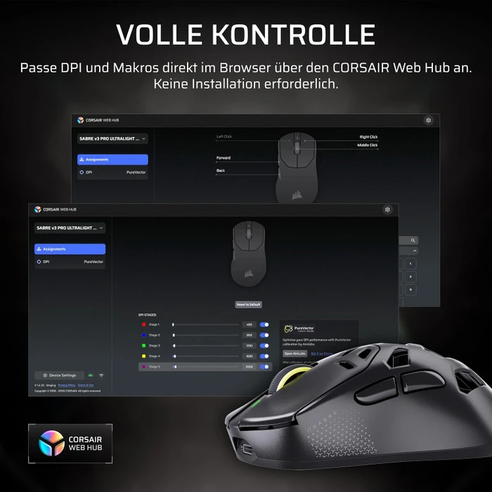 Corsair Sabre v3 Pro PureVector MG Ergo Ultralight Wireless, Magnesium, schwarz, USB
