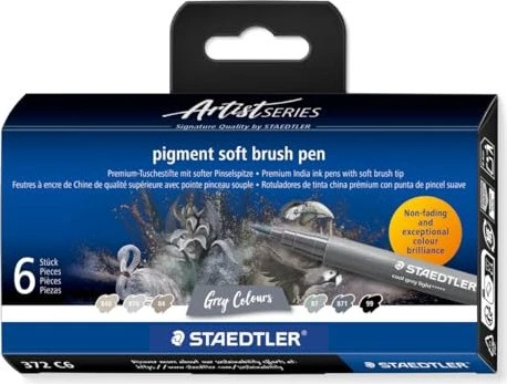 Staedtler pigment soft brush pen 372 greys sortiert, 6er-Set