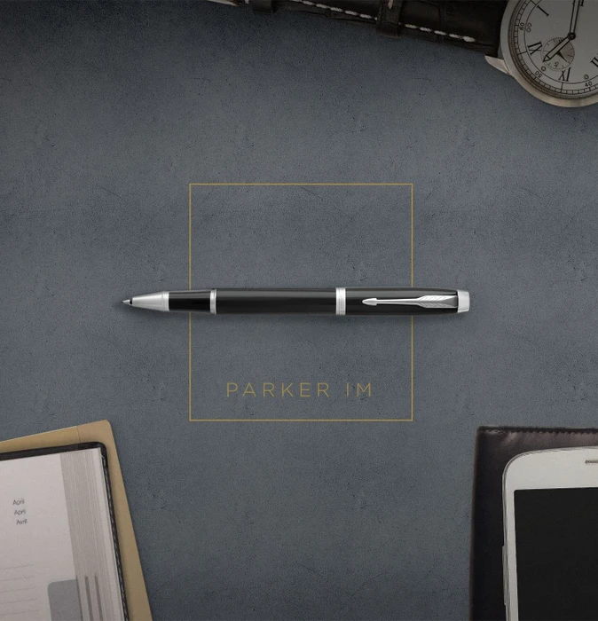 Parker IM Tintenroller (Mine) brushed metal/gold trim, Geschenkbox