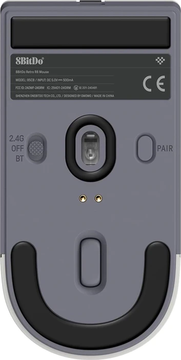 8BitDo Retro R8 Mouse mit Ladestation, N Edition, grau/rot, USB/Bluetooth