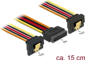 DeLOCK 15-Pin SATA Strom Stecker auf 2x 15-Pin SATA Strom Buchse, Adapterkabel, gewinkelt, 15cm (60145)