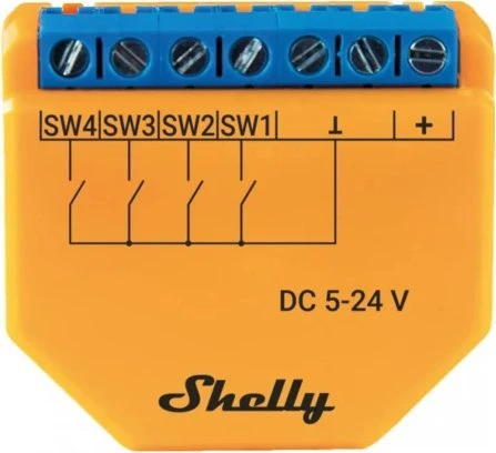 Shelly Plus i4 DC, WLAN-Funkschalter, 4-Kanal, Unterputz, Schaltaktor