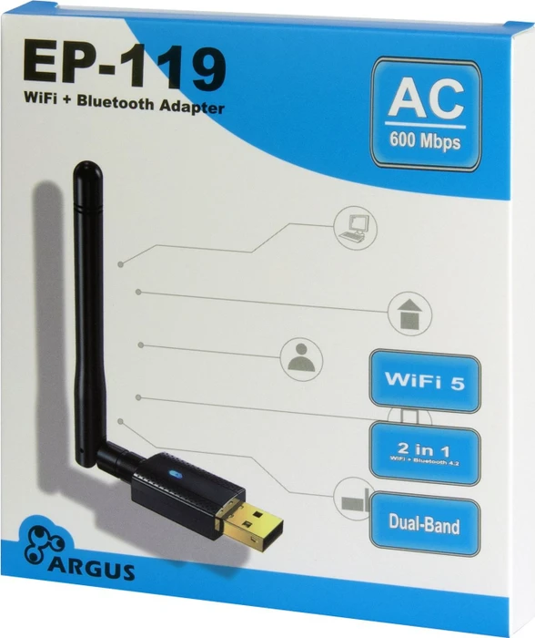 Inter-Tech EP-119, 2.4GHz/5GHz WLAN, Bluetooth Adapter, USB-A 2.0 [Stecker]