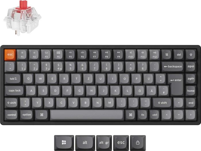 Keychron K2 Max, 75%, PBT, schwarz/grau, LEDs RGB, hot-swap, Keychron Super RED, USB/Bluetooth, DE