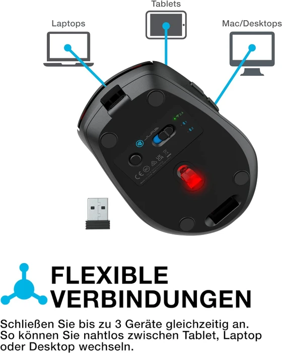 JLab Go Charge Wireless Mouse, schwarz, USB/Bluetooth