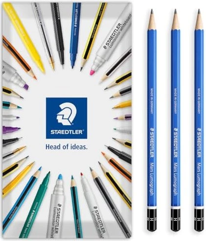 Staedtler Mars Lumograph 100 Bleistift H graphit, blau, 3er-Pack