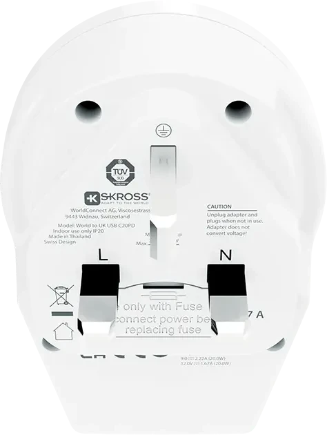 Skross World to UK USB C20PD, 1x USB-C