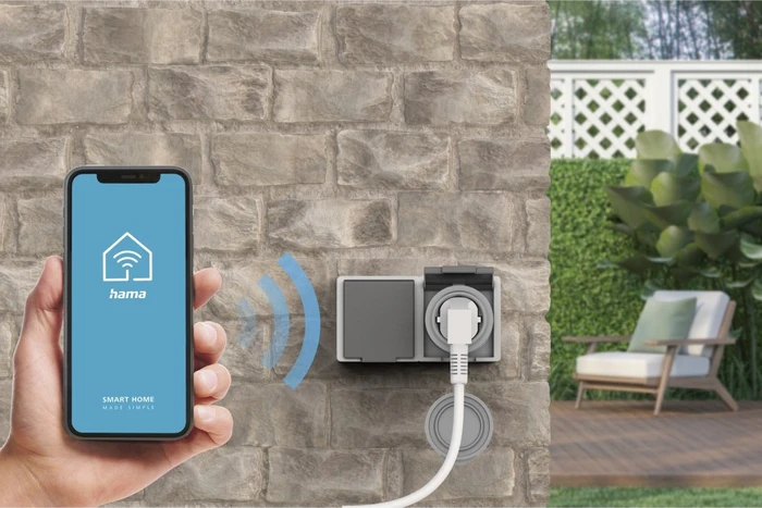 Hama WLAN-Steckdose Outdoor, Smart-Steckdose, grau