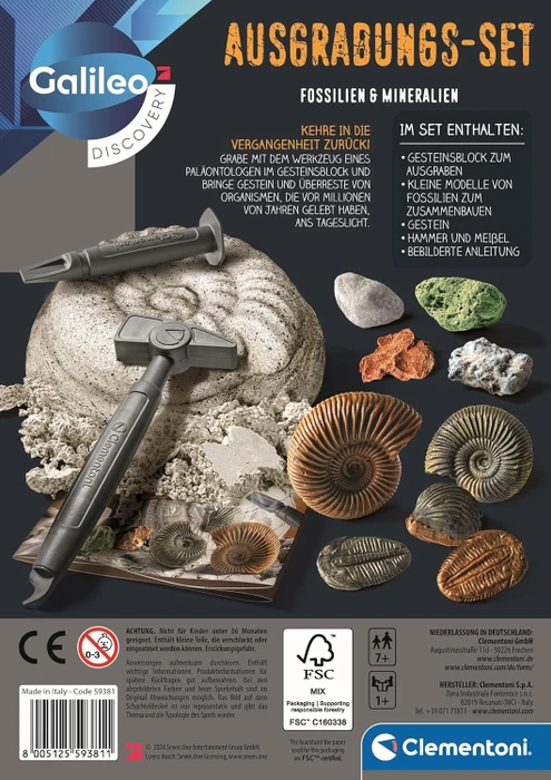 Clementoni Galileo Ausgrabungs-Set Fossilien & Mineralien