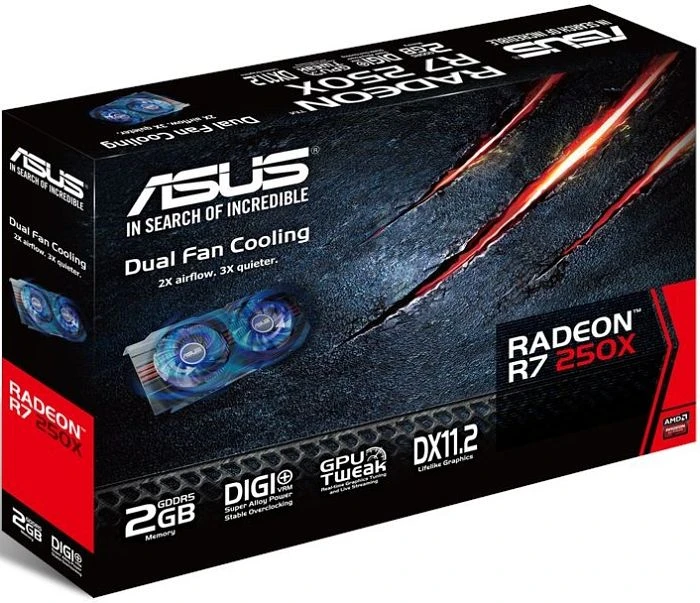ASUS Radeon R7 250X, Radeon R7 250X, 2GB GDDR5, 2x DVI, HDMI, DP