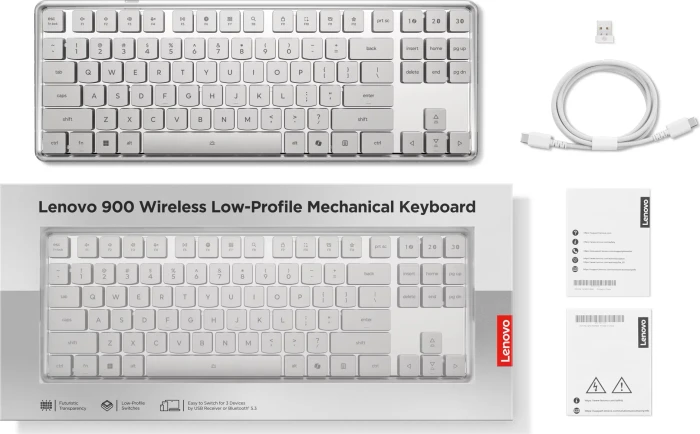 Lenovo 900 Wireless Mechanical Keyboard, Seashell, TKL, LEDs weiß, Low Profile Optical RED, USB/Bluetooth, DE