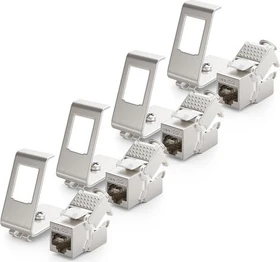 deleyCON Keystone Modul RJ-45 Buchse via Verlegekabel, Cat6a, STP, inkl. 1-Port Hutschienenadapter, 4er-Pack