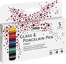 Kreul Glass & Porcelain Pen Glas- und Porzellanmalstift Classic medium Set, 5 Farben, 5er-Set