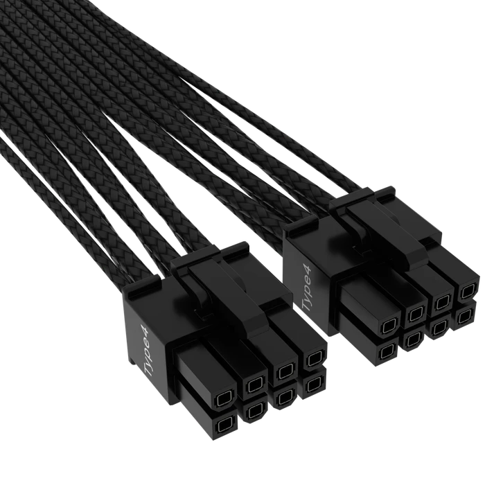 Corsair PSU Cable Type 4 - 600W PCIe 5.0 12VHPWR, 2x 8-Pin PCIe Stecker auf 16-Pin PCIe 5.0 12VHPWR Stecker, Adapterkabel, Premium Individually Sleeved, schwarz, 65cm