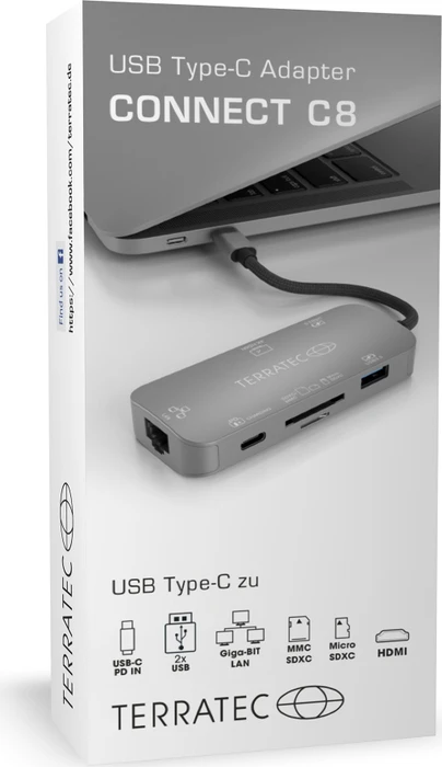 TerraTec Connect C8 Multiport-Adapter, USB-C 3.0 [Stecker]