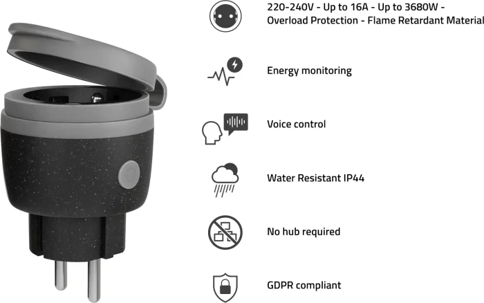 Hombli Outdoor Socket V2, 3680W, Smart-Steckdose, schwarz