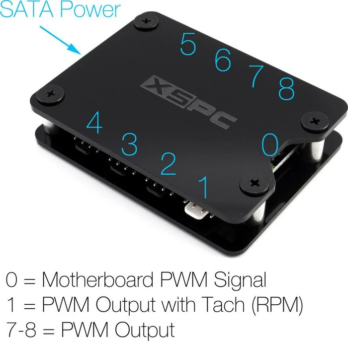 XSPC 8 Way PWM Splitter Hub schwarz, Lüfterverteiler 8-fach