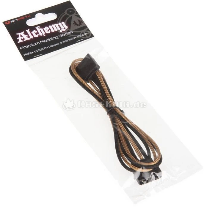 BitFenix Alchemy SATA-Stromadapter 4-Pin [IDE] auf 15-Pin [SATA] 45cm, sleeved gold/schwarz