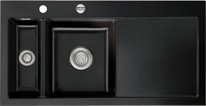 systemceram Mera 100 F Einbau Becken links mit Ablauffernbedienung nero