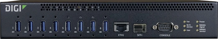 Digi AnywhereUSB 8 Plus, Network attached USB-Hub, Geräte-Server, 8x USB-A 3.0, RJ-45/SFP+ [Buchse]
