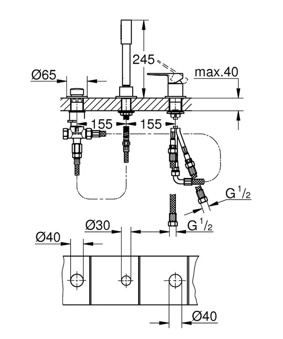 Grohe Lineare 3-Loch Einhand-Wannenkombination chrom
