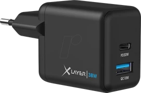 XLayer Ladegerät Dual USB Typ C & USB Typ A mit PD 38W schwarz