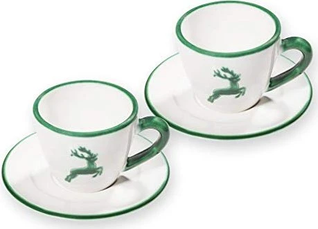 Gmundner Keramik Grüner Hirsch Espressotassen-Set für 2, 4-tlg.