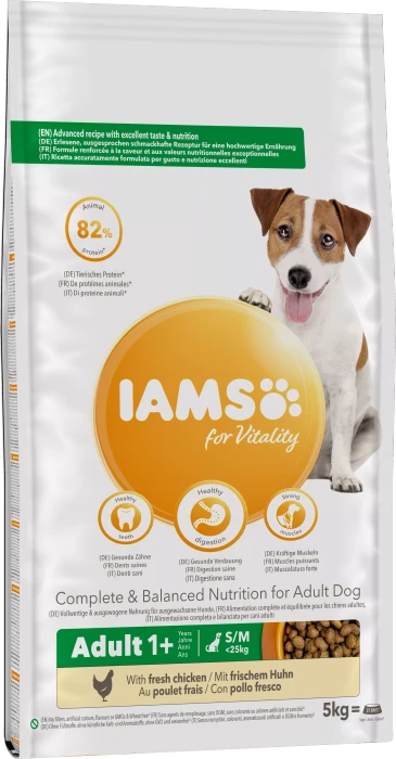 IAMS for Vitality für ausgewachsene Hunde kleiner und mittelgroßer Rasse, mit Huhn, 5kg