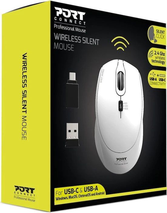 Port Designs Wireless Silent Pro Mouse weiß, USB