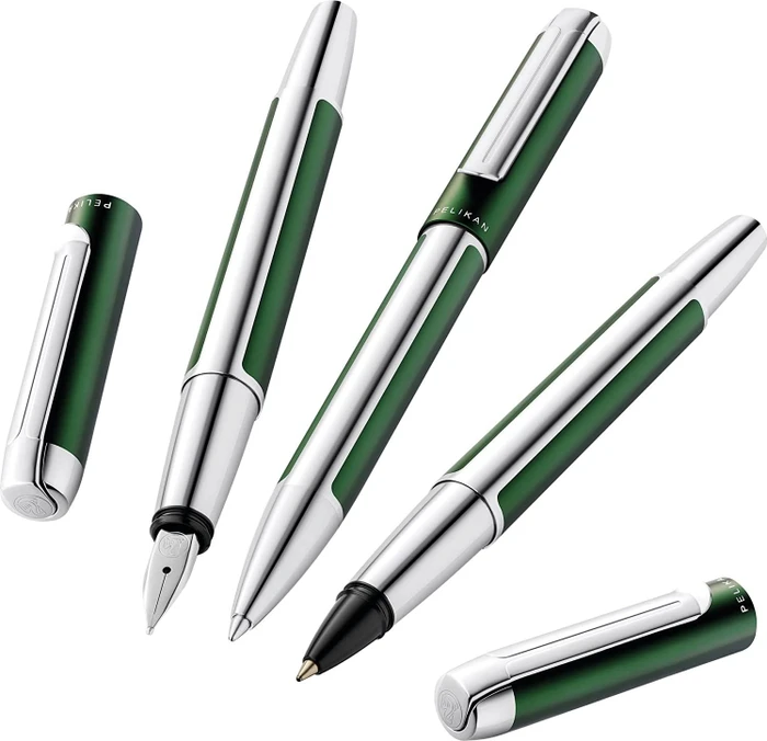 Pelikan Pura P40 waldgrün/silber, rechte Hand, mittel, Geschenkbox