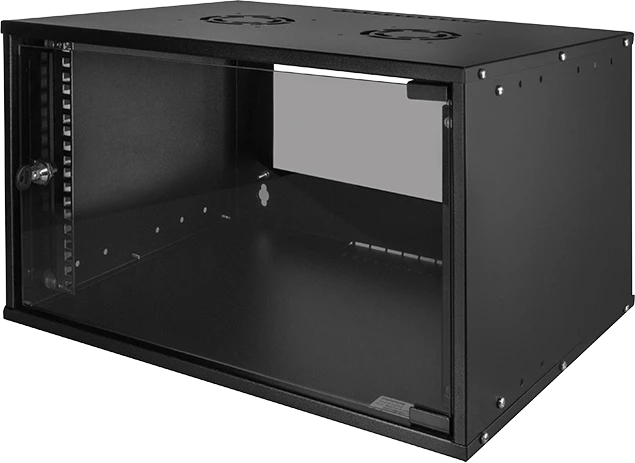 LogiLink 19" Wandschrank ECO 6HE, montiert, Sicherheitsglastür, schwarz, 400mm tief