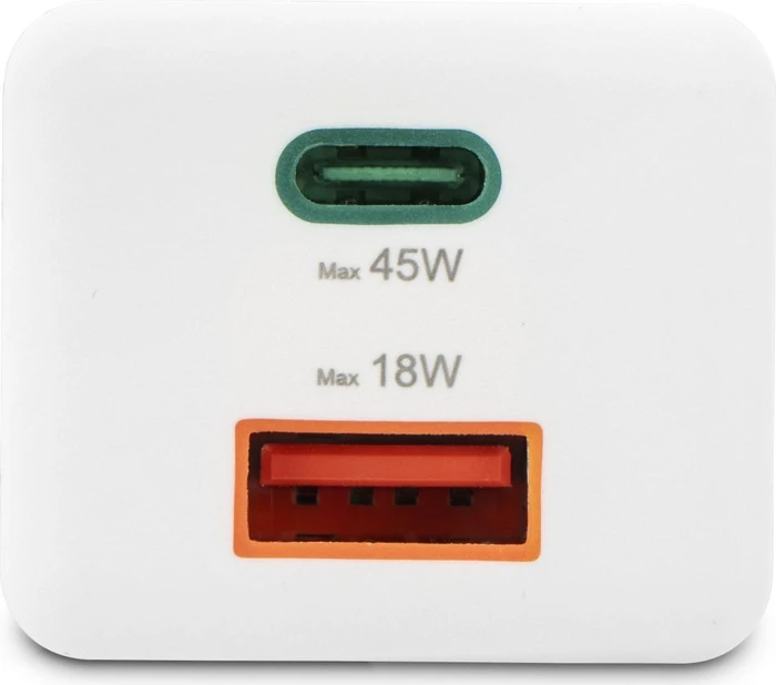Hama GaN Schnellladegerät, USB-C/USB-A, 1x USB-C + 1x USB-A, 45W, weiß