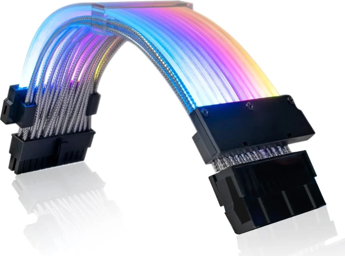 AsiaHorse 24-Pin Verlängerungskabel, RGB beleuchtet, Streifen Design, 18AWG, 25cm