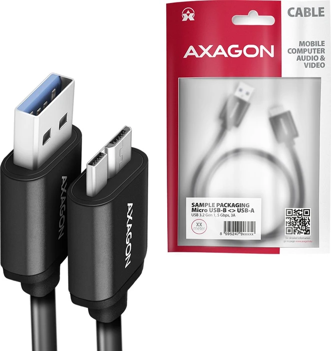 Axagon USB Adapterkabel, USB 3.0, 5Gb/s, USB-A 3.0 [Stecker] auf USB 3.0 Micro-B [Stecker], Adapterkabel, 1m