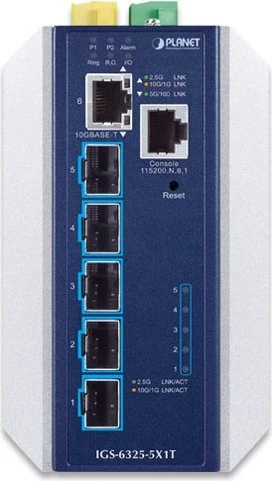 Planet IGS-6325 Industrial Railmount 10G Managed Switch, 5x SFP+, 1x RJ-45