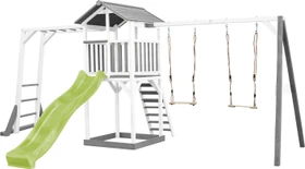 Axi Spielturm Beach Tower mit Klettergerüst, Rutsche und Doppelschaukel weiß/grau/grün