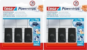 tesa Powerstrips Haken small eckig schwarz, 3 Stück