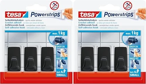 tesa Powerstrips Haken small eckig schwarz, 3 Stück