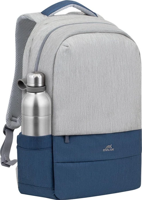 RivaCase Prater anti-theft Laptop Rucksack 17.3", Grey/Dark Blue